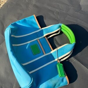 Coach Blue and Green Striped Tote